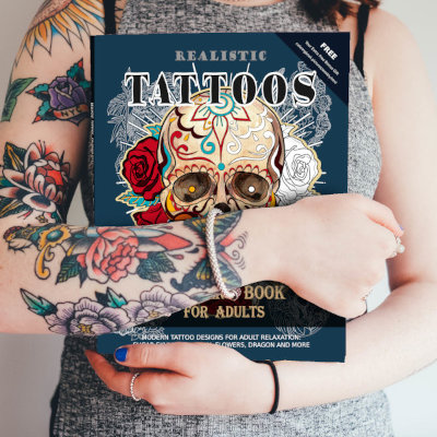 Realistic Tattoos Coloring book for adults